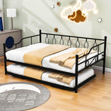 Metal Full / Double Size Daybed With Twin Pop Up Portable Folding Trundle