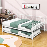 Metal Full / Double Size Daybed With Twin Pop Up Portable Folding Trundle