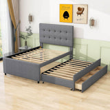 Full Size Linen Upholstered Platform Bed Frame with Storage and Trundle