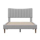 Full Size Linen Upholstered Platform Low Bed Frame with Headboard