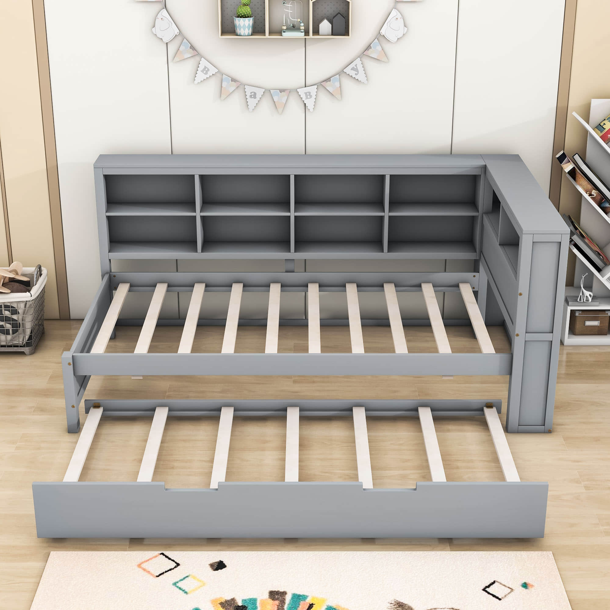 Modern Smart Wood Twin Daybed with Twin Trundle and Storage