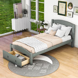 Wood Twin Bed Frame with Headboard and Storage Kids Bedroom Furniture