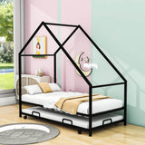 Twin Size Metal Tent House Bed Frame with Twin Trundle Bed