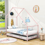 Twin Size Metal Tent House Bed Frame with Twin Trundle Bed