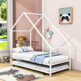 Twin Size Metal Tent House Bed Frame with Twin Trundle Bed