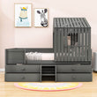 Full Size Low House Toddler Loft Bed with Stairs and Storage - [2 Steps]