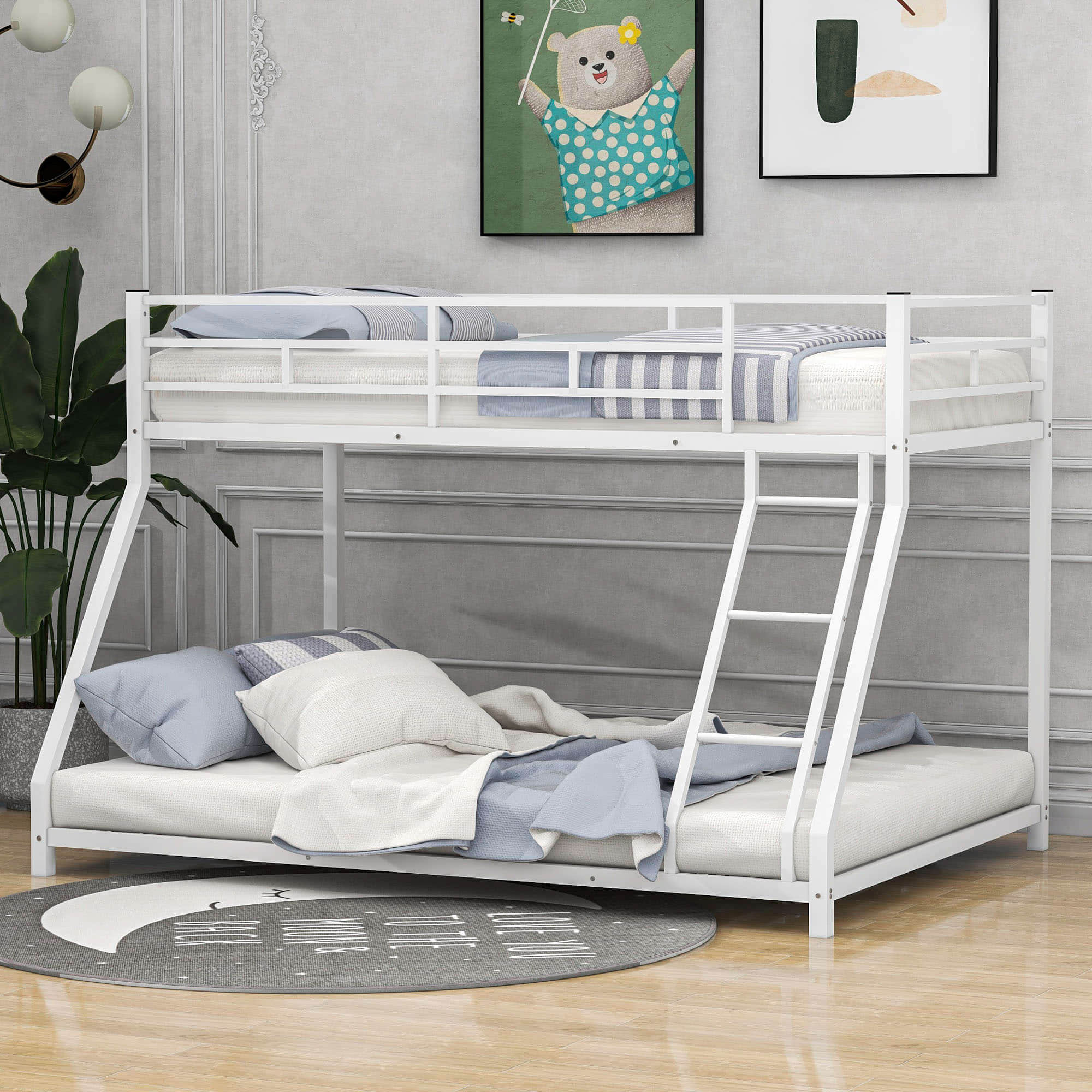 Modern Twin Over Full Metal Low Bunk Beds - [Floor, Classic]