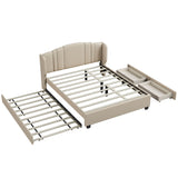 Modern Upholstered Queen Platform Bed Frame with Headboard and Storage