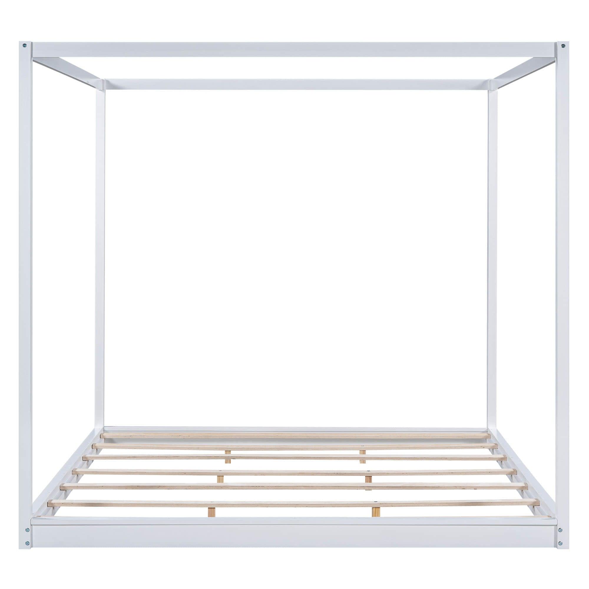 Modern Wood King Size Canopy Floor Bed Frame for Adults