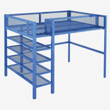 Modern Metal Full Size Loft Bed with Storage Shelves for Adult, Junior