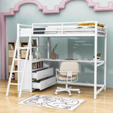 Metal Twin Size Loft Bed with Desk and Storage for College, Dorms