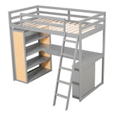 Twin Loft Bed with Desk and Storage Shelves for Adults, Teens