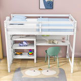 Wooden Twin Loft Bed with Desk and Storage Shelves for Adult, Kids, Junior