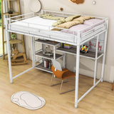 Full Size Metal Loft Bed with Desk and Storage Shelves for Adults, Kids