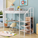 Twin Size Metal Loft Bed with Desk and Stairs, Storage Wardrobe