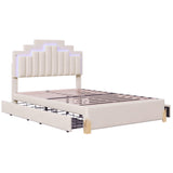 Upholstered Platform Full Size Bed Frame with Headboard and LED Lights