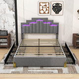 Upholstered Platform Queen Bed Frame with Headboard and LED Lights