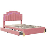 Upholstered Platform Full Size Bed Frame with Headboard and LED Lights