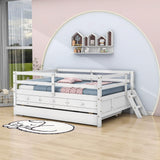 Solid Wood Low Full Size Kids Bed with Trundle and Storage - [Drawers, Rails]