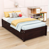 Solid Wood Twin Platform Bed Frame with Storage - [Drawers]