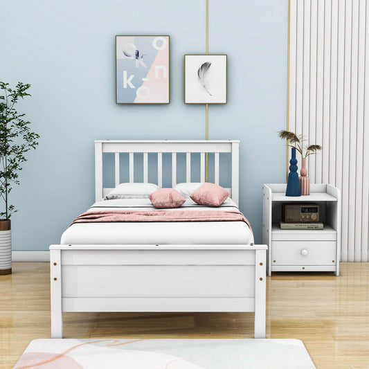 2 Pieces Wood Twin Platform Bed Frame with Nightstand Bedroom Set