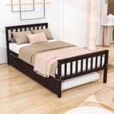 Twin Platform Bed Frame with Twin Trundle and Headboard - [Wooden, Footboard]