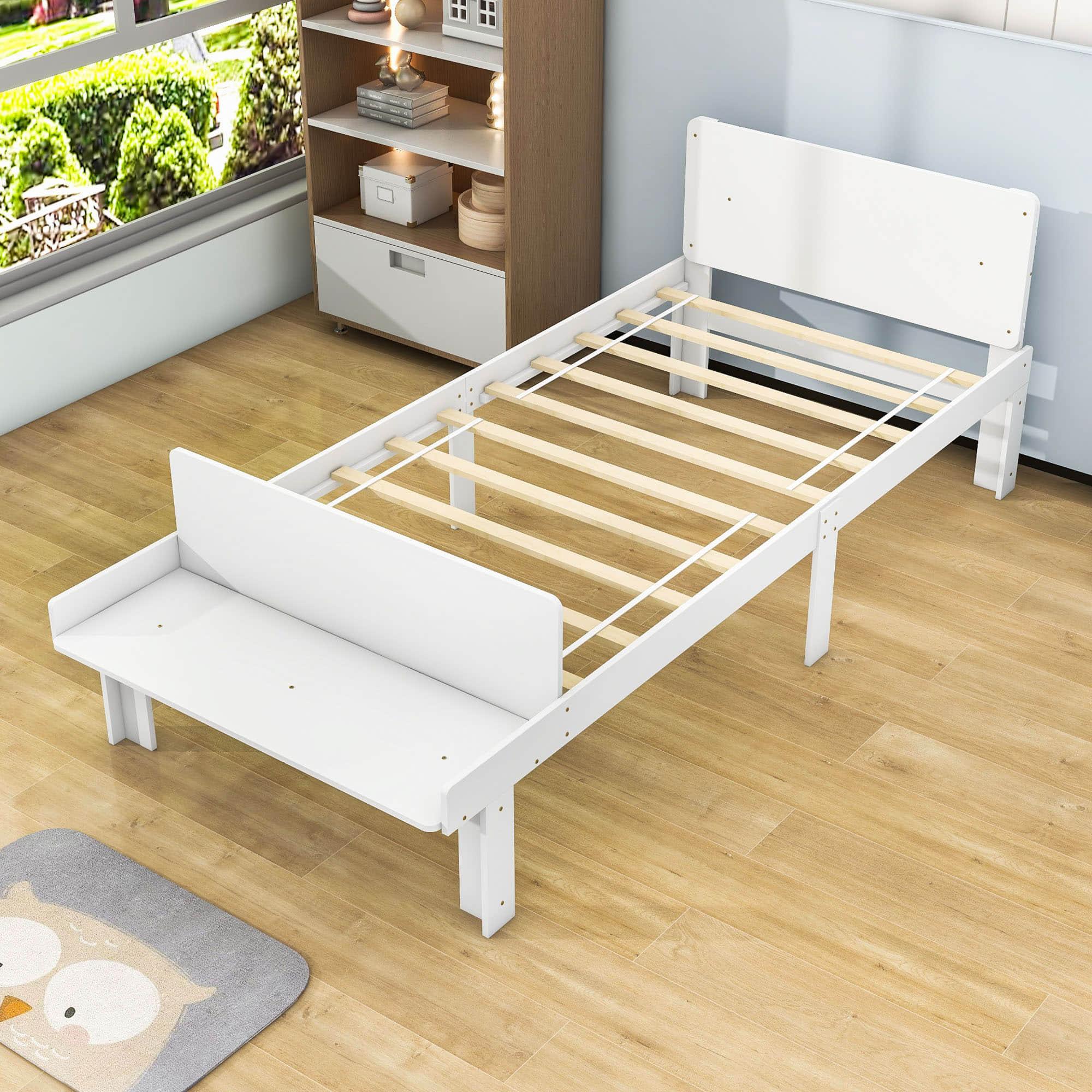 Kids Bed Frame with Headboard and Footboard Bench