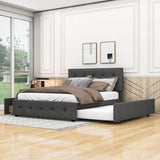 Upholstered Queen Size Platform Bed with Storage and Twin XL Trundle - [Headboard]