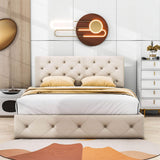 Queen Linen Upholstered Platform Bed Frame with Headboard and Storage