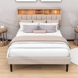 Mid-Century Modern Full Size Upholstered Platform Bed Frame with Storage