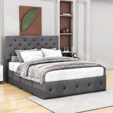 Full Linen Upholstered Platform Bed Frame with Headboard and Storage