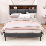 Mid-Century Modern Queen Size Upholstered Platform Bed Frame with Storage