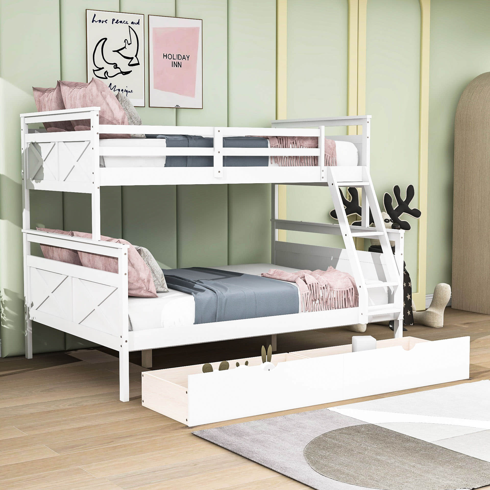 Modern Convertible Twin Over Full Bunk Bed with Storage Drawers - [Wood]