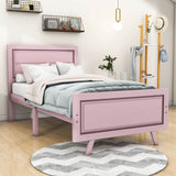 Wood Twin Platform Girls Bed Frame with Headboard and Footboard