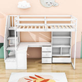 Twin Loft Bed with Desk and Stairs, Storage for Kids, Teens - [Wood]