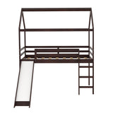 Wood Twin Medium House Loft Bed with Slide and Ladder