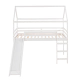 Wood Twin Medium House Loft Bed with Slide and Ladder