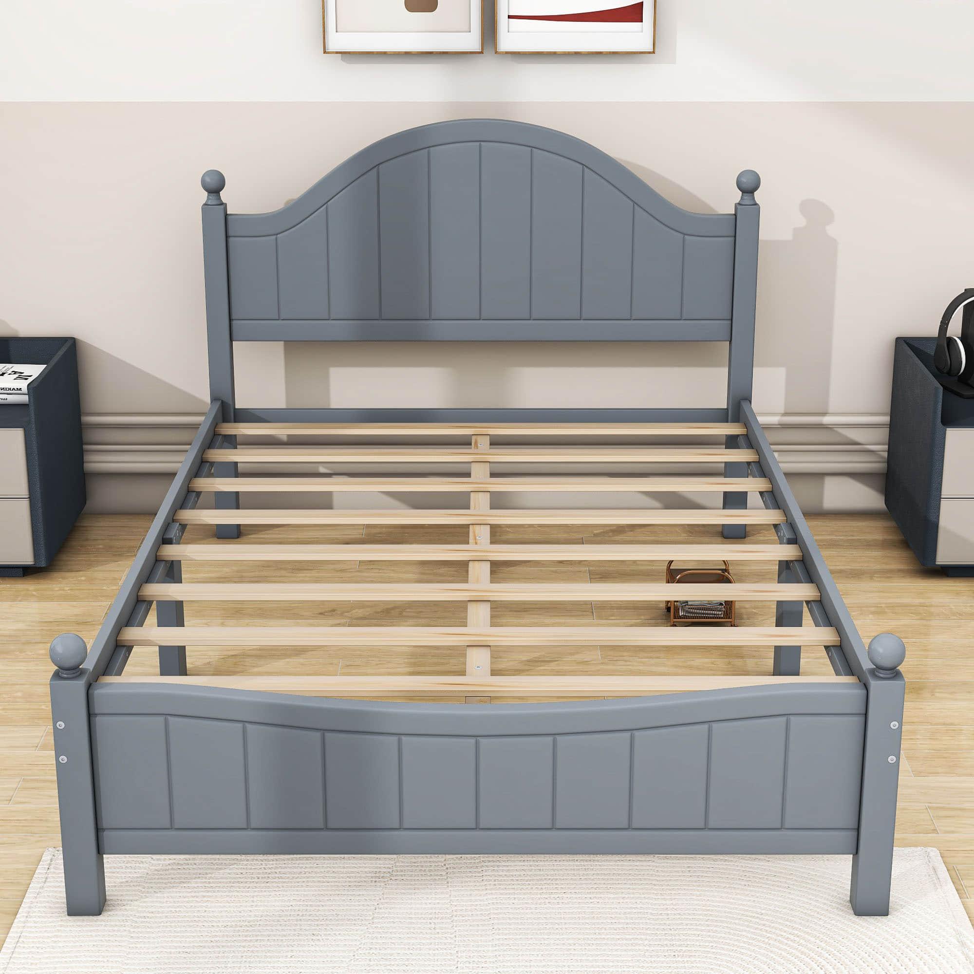 Full Size Solid Wood Traditional Platform Bed Frame with Headboard