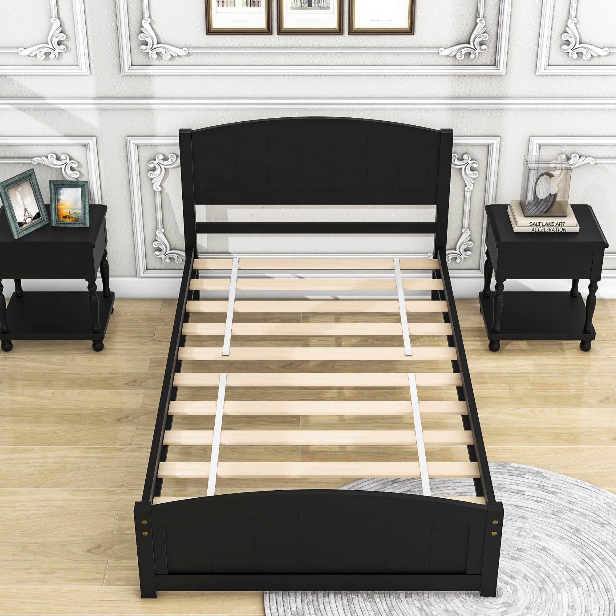 Wood Modern Classic Platform Bed with Headboard for Kids Adults