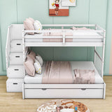 Wood Twin Over Twin / Full Bunk Bed with Trundle and Storage - [Shelves, Drawers, Stairs]