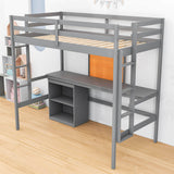 Wood Twin Loft Bed with Desk and Storage for Adults, Kids - [Cabinet]