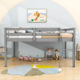 Kids Wooden Full Size Low Loft Bed - [Toddler, Boys, Girls]