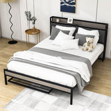 Smart Modern Queen Size Metal Platform Bed Frame with Twin Trundle