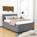 Full Size Upholstered Platform Bed with Trundle and Headboard