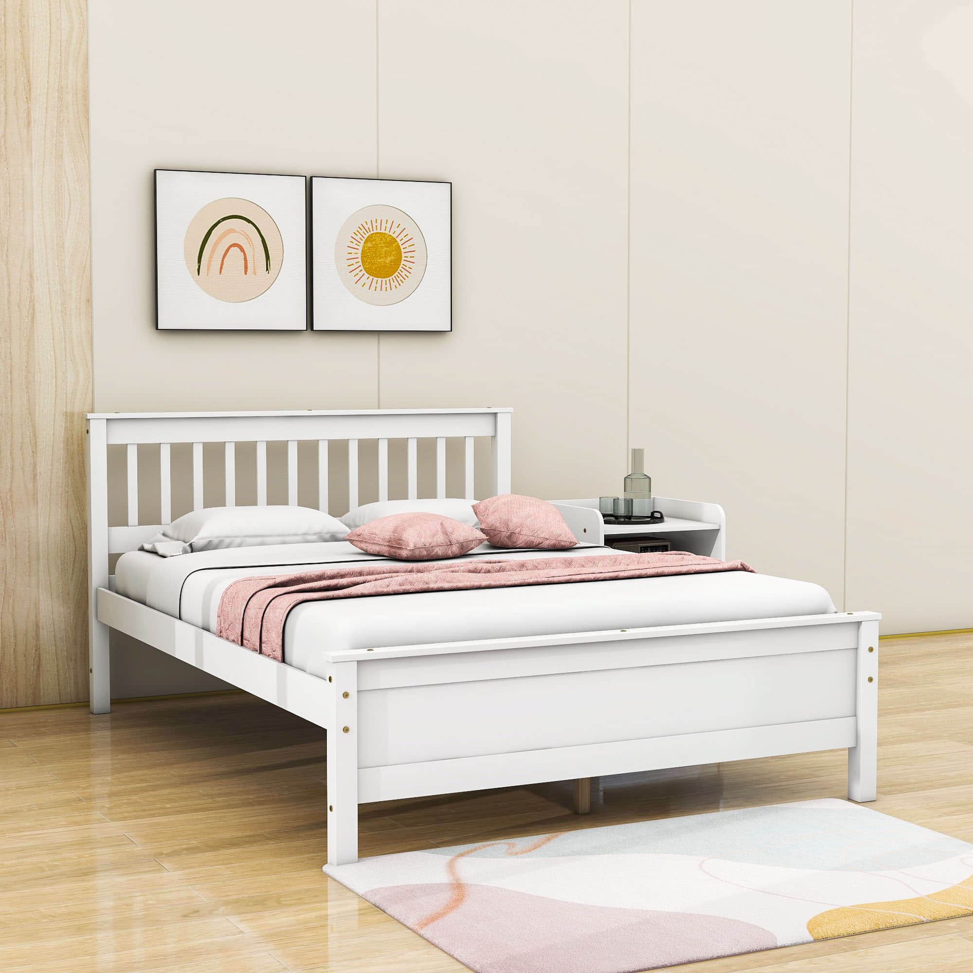 2 Pieces Full Size Platform Bed Frame with Nightstand Bedroom Set