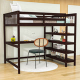 Full Size Loft Bed with Desk and Storage Shelves for Adults, Kids