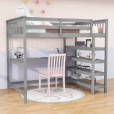 Full Size Loft Bed with Desk and Storage Shelves for Adults, Kids