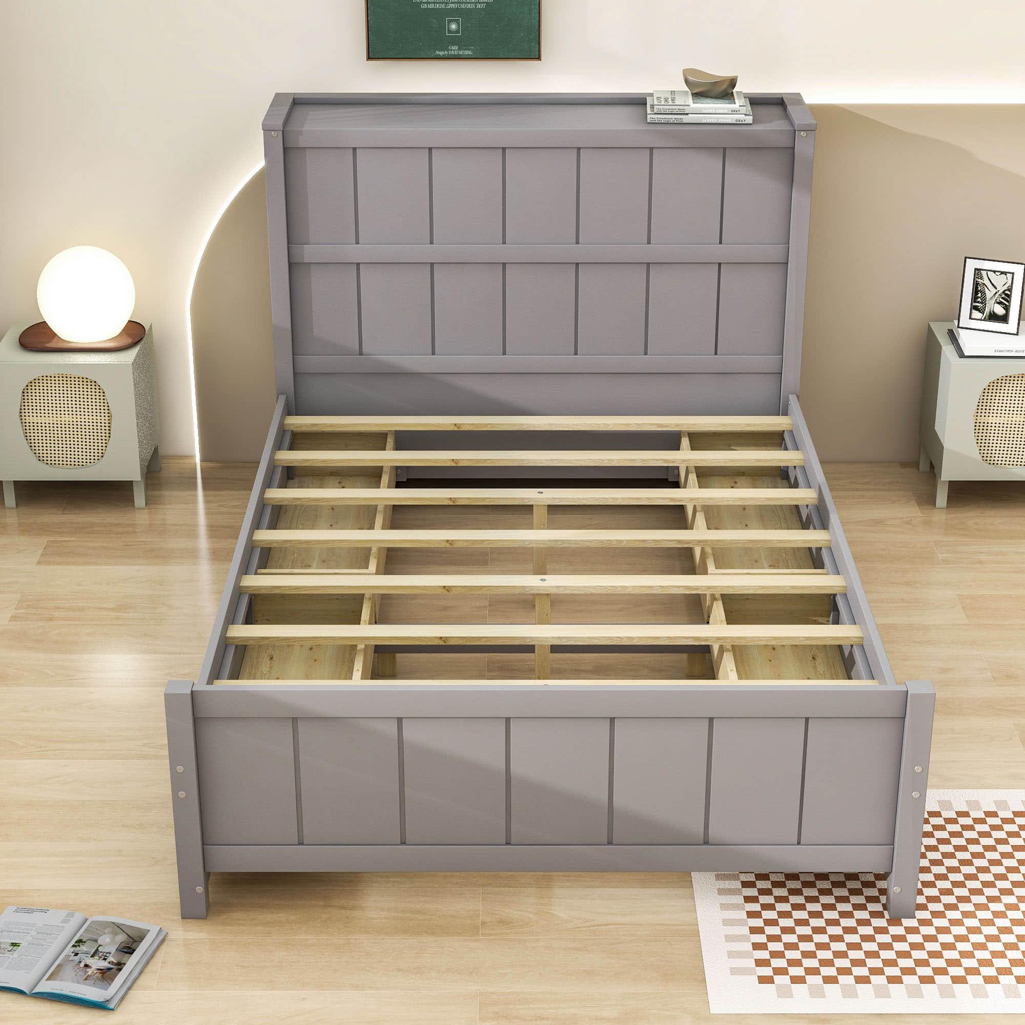 Wooden Full Size Platform Bed with Headboard and Storage - [Drawers, Shelves]