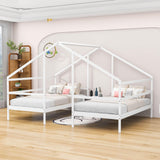 Wooden Double Twin House Beds with Built-in Table