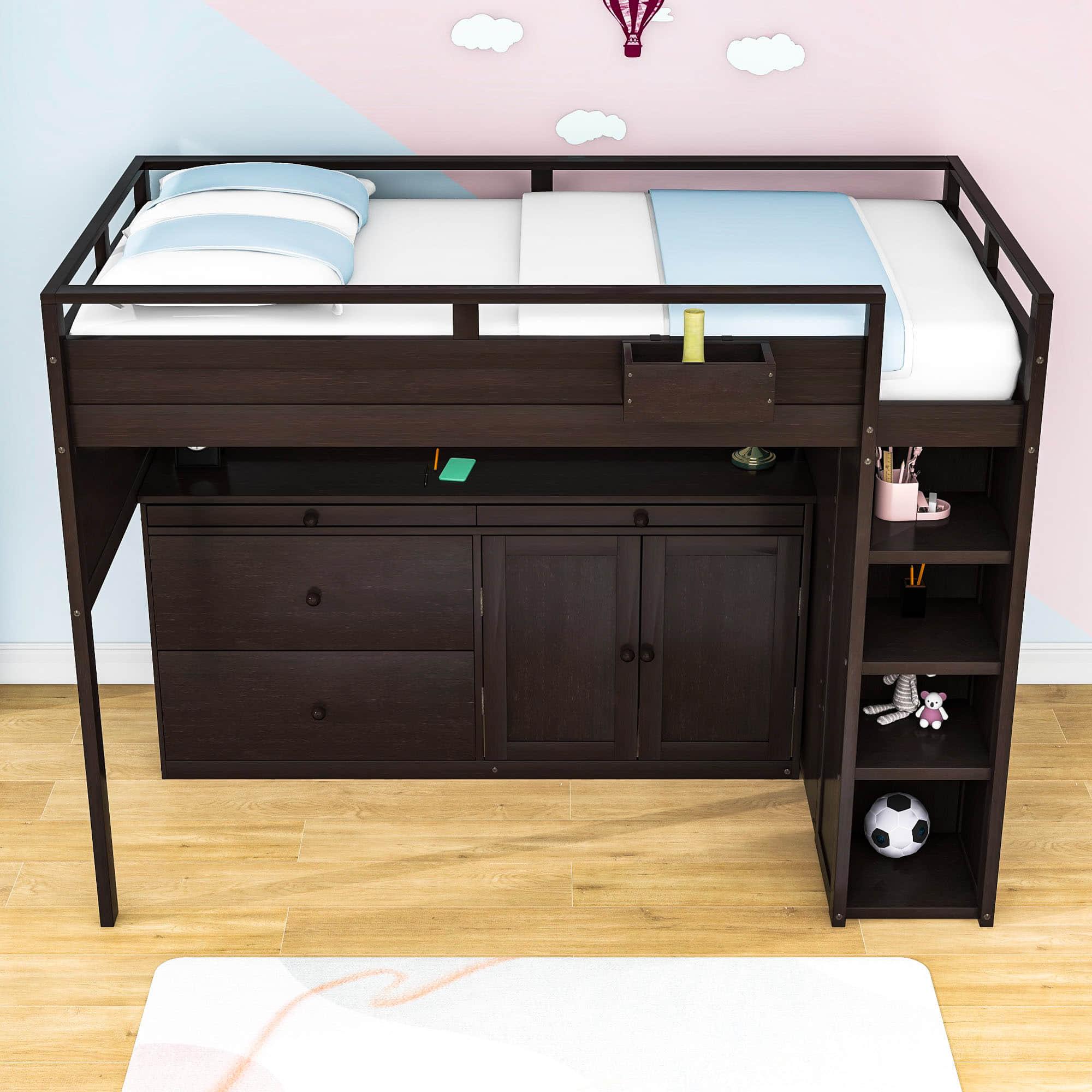 Twin Loft Bed with Desk and Storage for Kids, Teens - [Wooden]